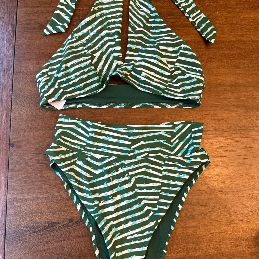 Aerie crossover halter bikini top sz small & swim high cut cheeky bottoms med